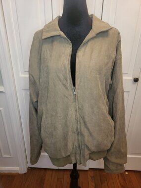 N2000 Men's Vintage 90s Tan Faux Suede Bomber Windbreaker L Preppy Gorpcore